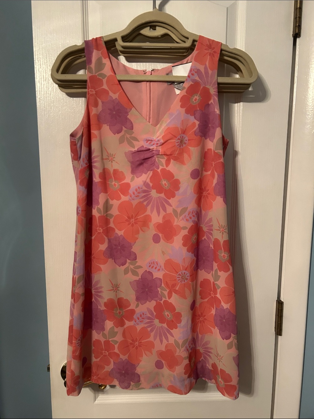 Vintage Floral Shift Dress in Coral & Lilac